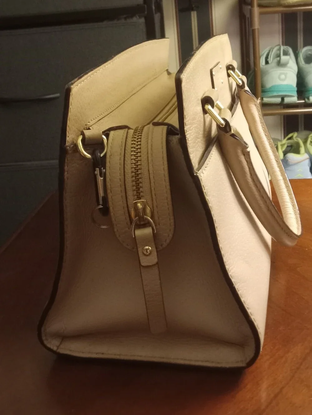 Kate Spade Elegant Beige Leather Purse with Top Handles